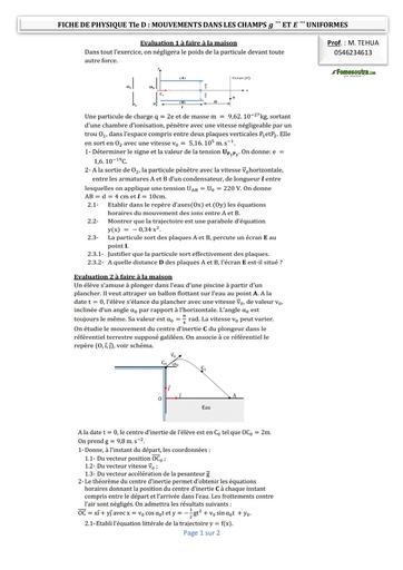 FICHE DE RENFO PC Tle D MOUVEMENT DANS LE CHAMPS G ET E UNIFORMES 2025 BY TEHUA