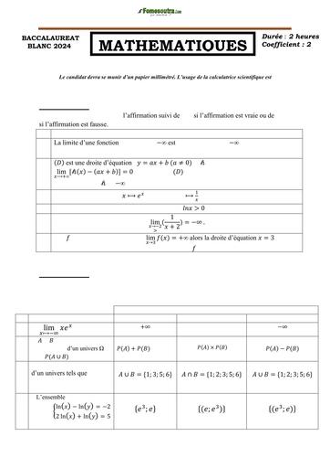 SUJET MATHS Tle A2 BACCALAURÉAT BLANC RÉGIONAL MARS 2024 DREN SASSANDRA by TEHUA