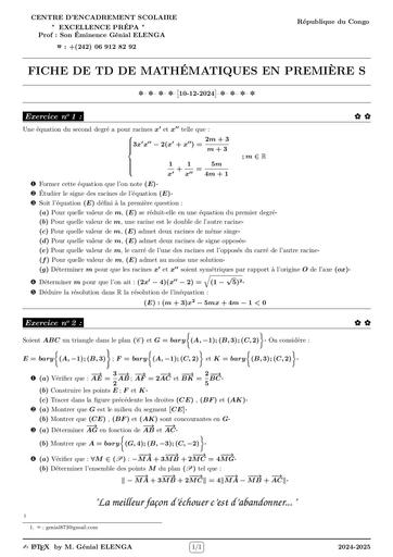 Devoir de maths 1ière S RD de congo by Tehua