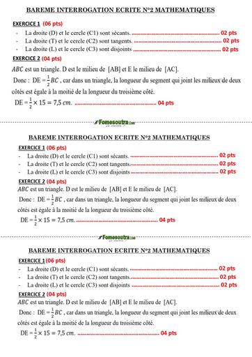 BAREME INTERROGATION ECRITE N°2 MATHS NIVEAU 4ieme JANVIER 2025 by TEHUA