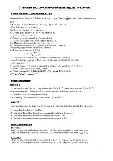 FICHE DE TD MATHS Tle SYSTEME FRANCAIS 09 JANVIER 2025 by TEHUA