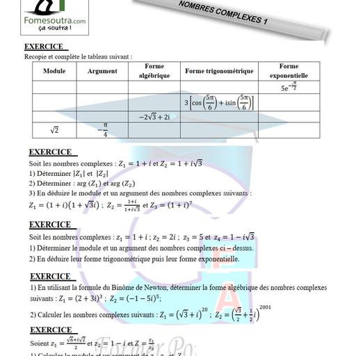 FICHE DE TRAVAUX DIRIGES MATHS Tle D NOMBRE COMPLEXE 1 27 JANVIER 2025 BY TEHUA