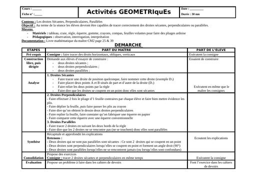 Fiche de cours CM géométrie les droites by Tehua