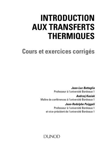 INTRODUCTION AUX TRANSFERTS THERMIQUES by Tehua