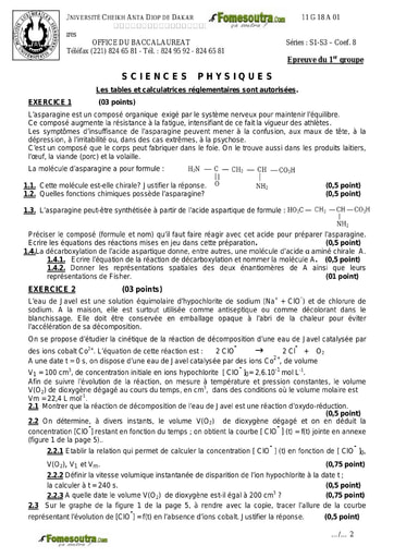 Sujet de Physique-chimie des BAC S1 S3 2011 - Sénégal