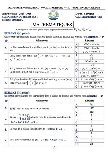 COMPOSITION DU TRIMESTRE 1 Maths Tle C Hinneh Biabou by Tehua