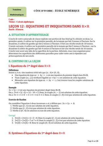 3è Maths 12 Equations et inéquations dans RxR D200522