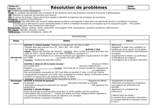 Fiche de Maths résolution de problème les questions intermédiaires by Tehua