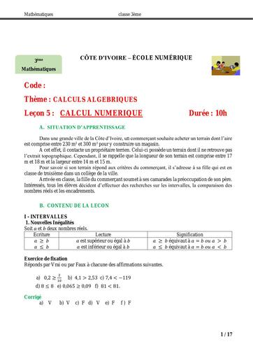 3e Maths 05 CALCUL NUMERIQUE