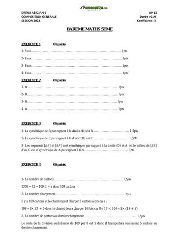 Composition generale Decembre 2024 UP 13 ADAMA SANOGO BAREME MATHS 5ieme by Tehua