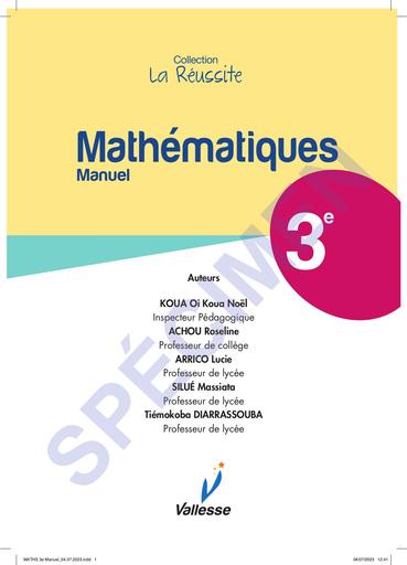 MATHS 3e Manuel SPECIMEN collection la réussite edition vallesse by Tehua