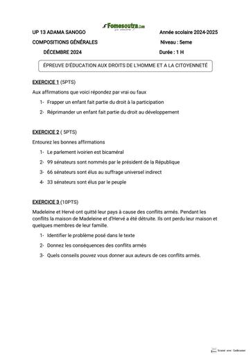 Composition generale Decembre 2024 UP 13 ADAMA SANOGO SUJET EDHC 5ieme by Tehua