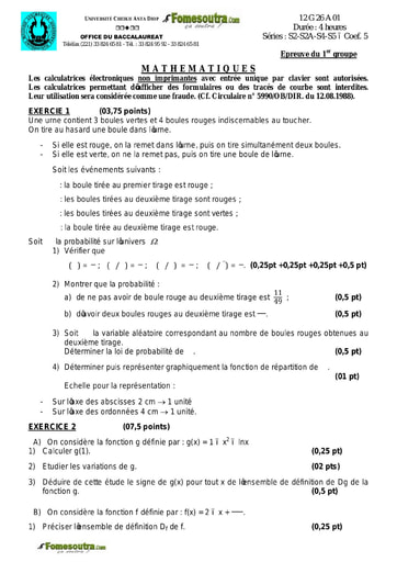 Sujet de Maths des BAC S2 S2A S4 et S5 2012 - Sénégal