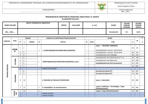 PROGRESSIONS Comptabilité Financ Tle G2 by Tehua