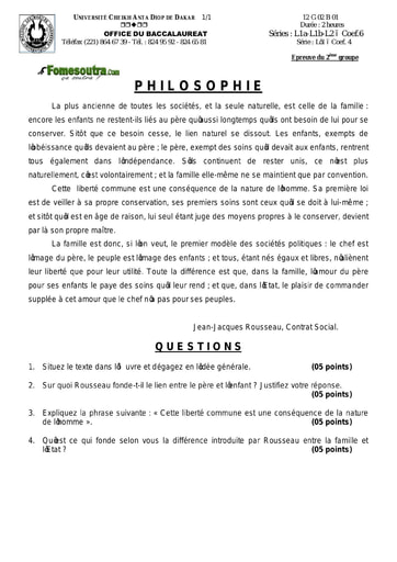 Sujet de philosophie BAC L1-L2 2012 (1) Sénégal