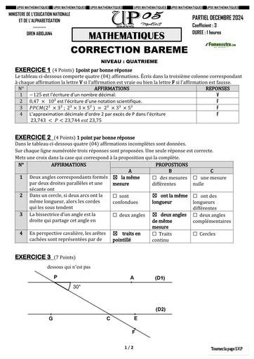 CORRECTION BAREME PARTIEL UP05 MATHS 4eme 2024 2025 BY TEHUA