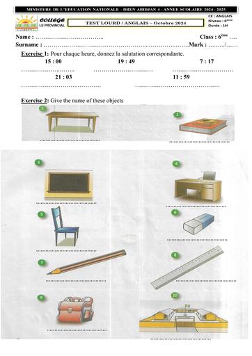 TEST LOURD ANGLAIS 6ième C&A PROVINCIAL by Tehua