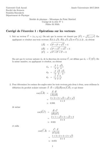 Solution TD1 Mécanique de point 2017 2018 by TEHUA