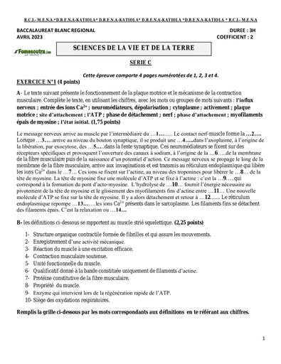 SUJET ET CORRIGE BAC BLANC 2023 SVT SERIE C REGIONAL DE KATIOLA COTE D'IVOIRE