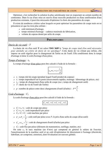 Optimisation des parametres de coupe By Tehua