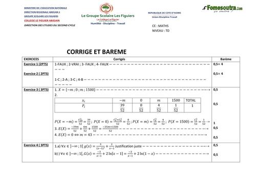 DEVOIR DE NIVEAU MATHS Tle D GS LES FIGUIERS TRIMESTRE 2 DU 13 Janvier 2025 BAREME by TEHUA