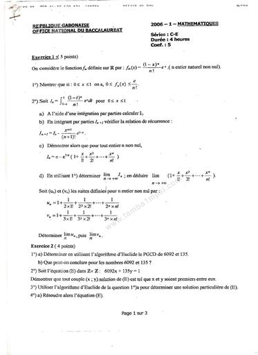 Bac gabon maths 2006 Maths series CE by Tehua