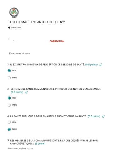 INFAS TEST FORMATIF EN SANTÉ PUBLIQUE N°2 BY TEHUA