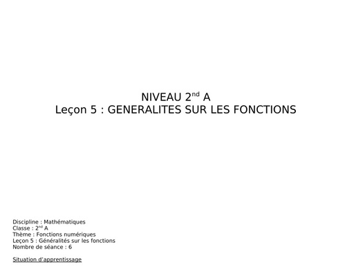 Fiche de cours Maths 2nde A Généralités sur leçon 5 les fonctions by Tehua