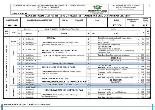 Progression 1 BT COMPTABILITE COMMERCE 2024 2025 by Tehua