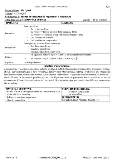 Fiche de cours APC physique chimie Tle D by Tehua