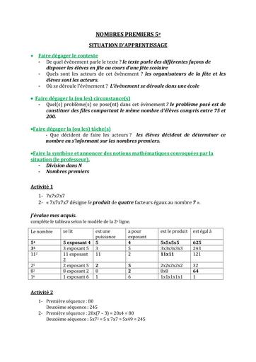 Corrigé doc MATHS 5ième by Tehua