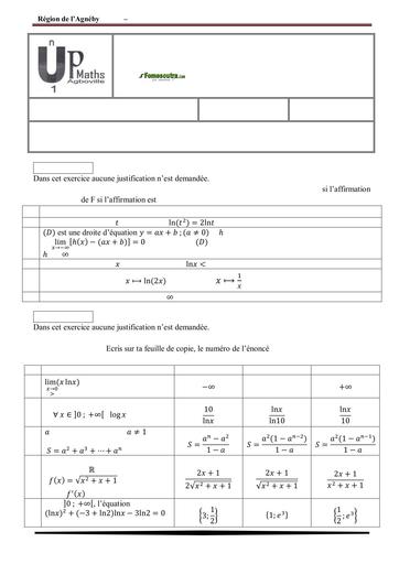 SUJET DU DEVOIR MATHS Tle D UP 1 DREN AGBOVILLE ANNEE 2024 By TEHUA