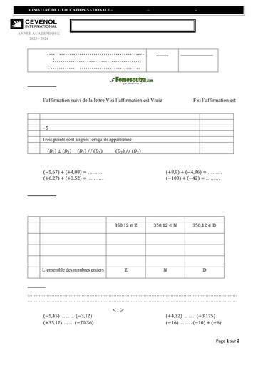 SUJET DU Devoir N°2 Maths 6eme C CEVENOL DREN ABIDJAN 2 BY TEHUA