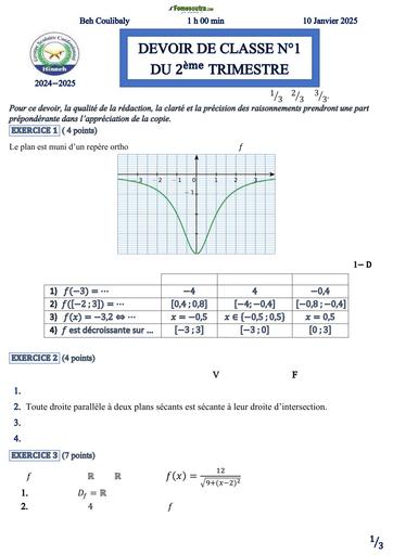 DEVOIR DE CLASSE N°1 MATHS 2nde C DU TRIMESTRE 2 HINNEH 10 Janvier 2025 by TEHUA