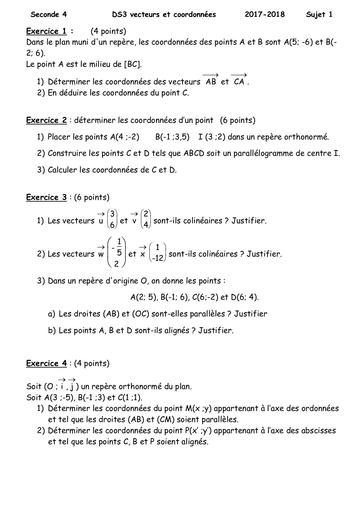 Fiche corrigée vecteurs et coordonnees maths 2nde C by Tehua