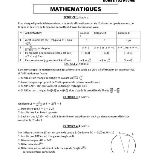 Composition generale Decembre 2024 UP 23 SUJET MATHS 3ieme by Tehua