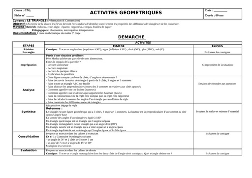 Fiche de cours CM géometrie le triangle by Tehua