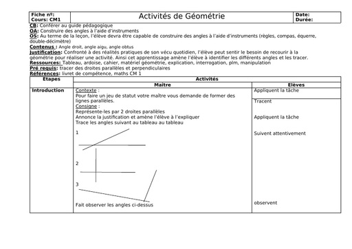 Fiche de cours CM Géométrie les angles by Tehua