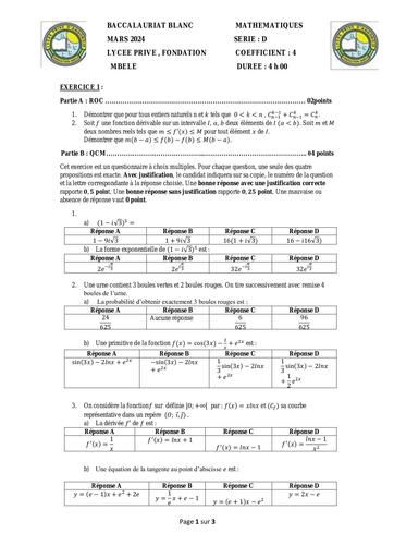 Bac blanc D Maths MBELE 2024 by Tehua