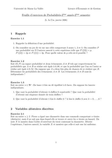 Sup TD L2 S2 Maths Proba et intergrales by Tehua