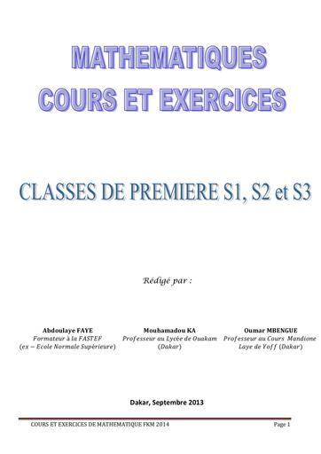 COURS PREMIERE S maths