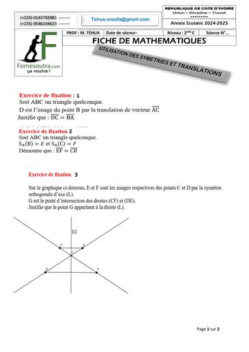 FICHE DE TRAVAUX DIRIGES maths 2nde c UTILISATION DES SYMETRIES by Tehua