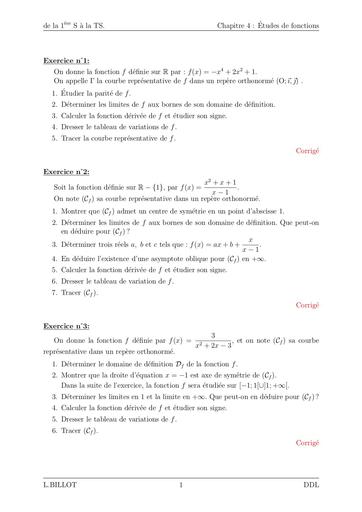 Fiche TD corrigée Maths 1iere S Étude de fonctions by Tehua