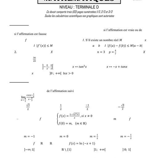 Composition generale Decembre 2024 UP 5 SUJET DE MATHS Tle D by Tehua