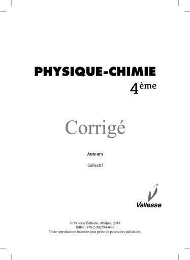 CORRIGE CAHIER PC 4e vallesse by TEHUA