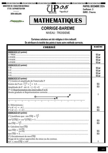 CORRECTION BAREME PARTIEL UP05 MATHS 3eme 2024 2025 by TEHUA