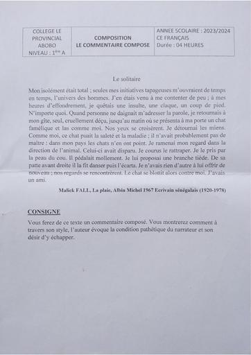 Partielle 2023 Composition de Fr commentaire composé 1iere A by Tehua
