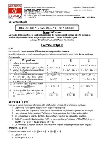 BANQUE D'ÉPREUVES Maths enseignement Technique LOKO by Tehua