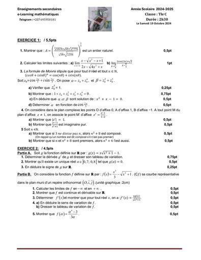 Devoir obligatoire 6 Maths Tle C by Tehua