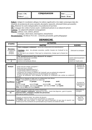 Fiche de cours CM subjonctif des verbes grpes by Tehua